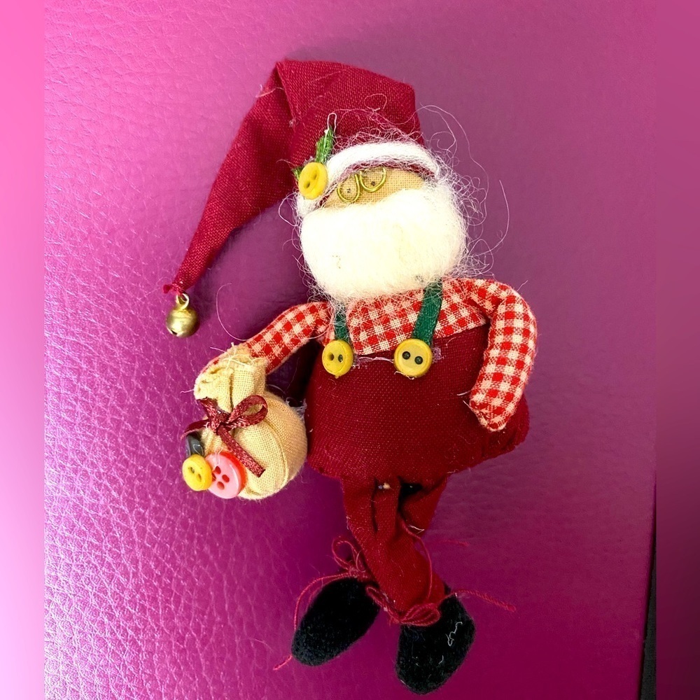 Vintage Santa brooch with bag jewelry felt stuffed  #6